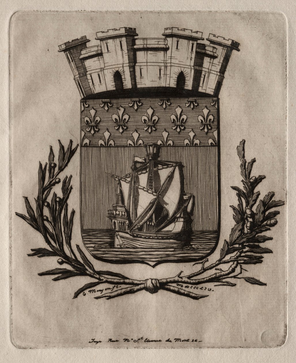 Paris Gravürleri: Paris şehrinin Sembolik Kolları, 1854. by Charles Meryon