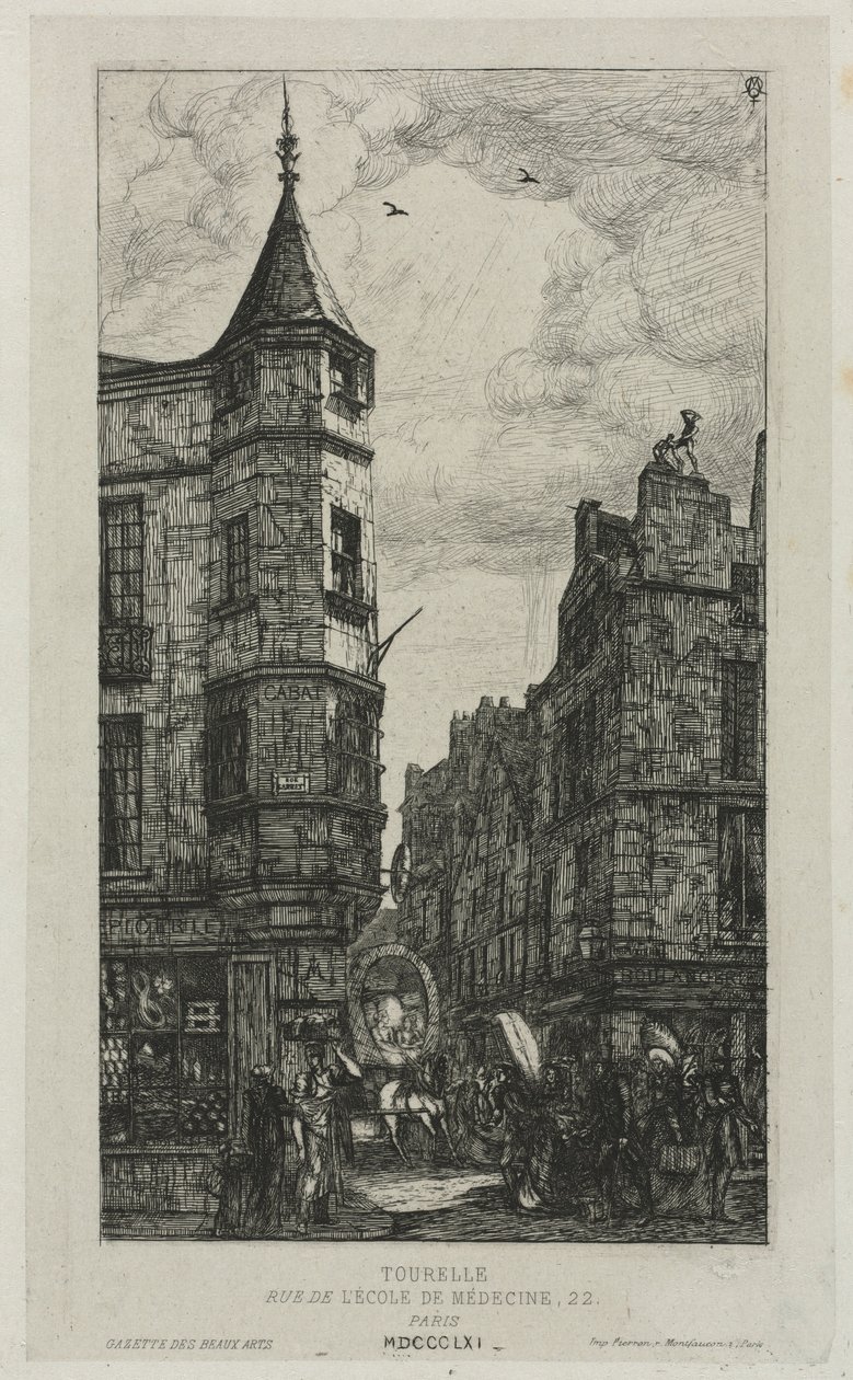Taretli Ev, No. 22, rue de LEcole de Médecine, Paris, Marat Kulesi olarak anılır, 1861. by Charles Meryon