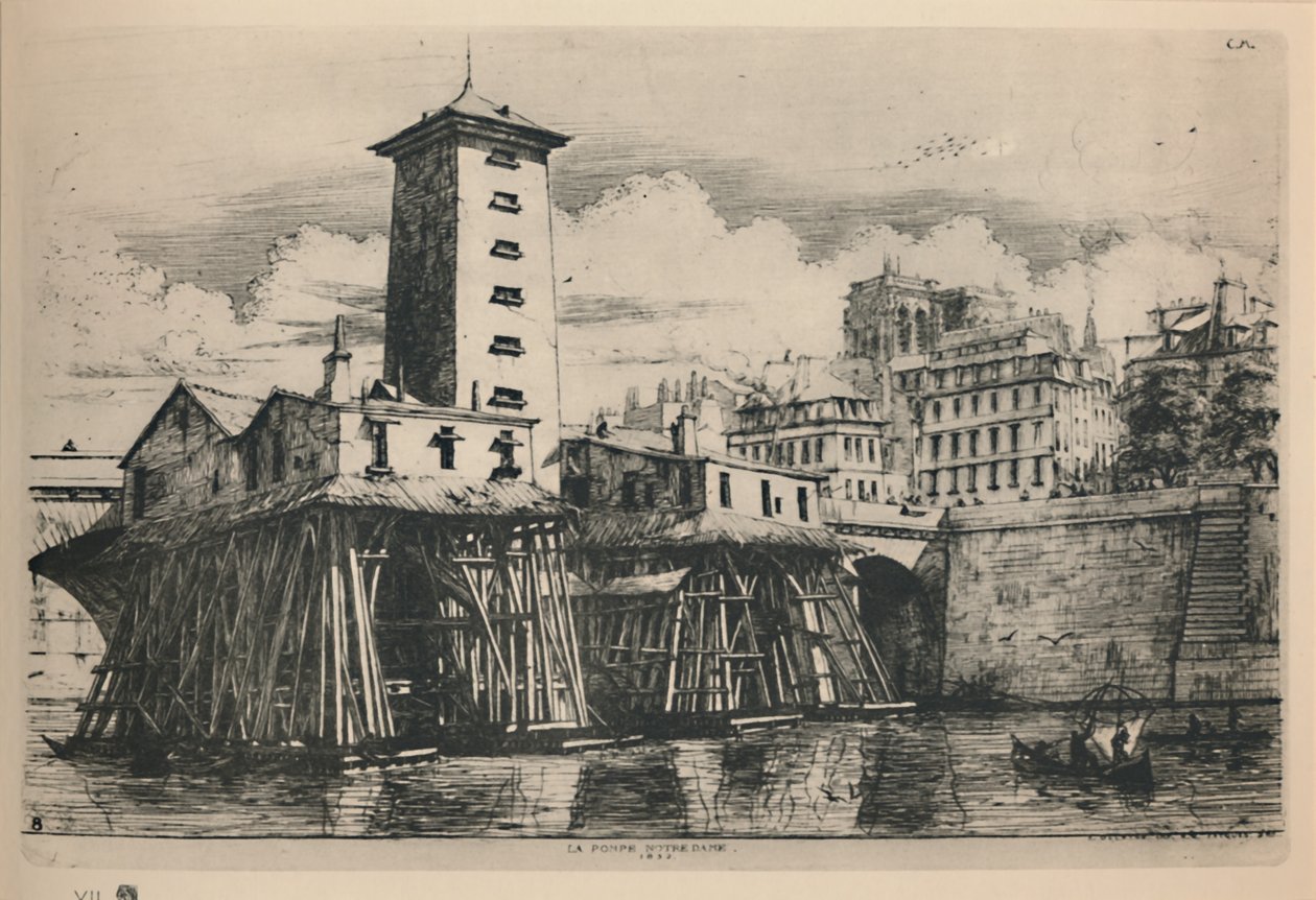 Notre Dame 9. Devlet Pompası, 6 34 x 9 78 İnç, 1852, 1927 by Charles Meryon
