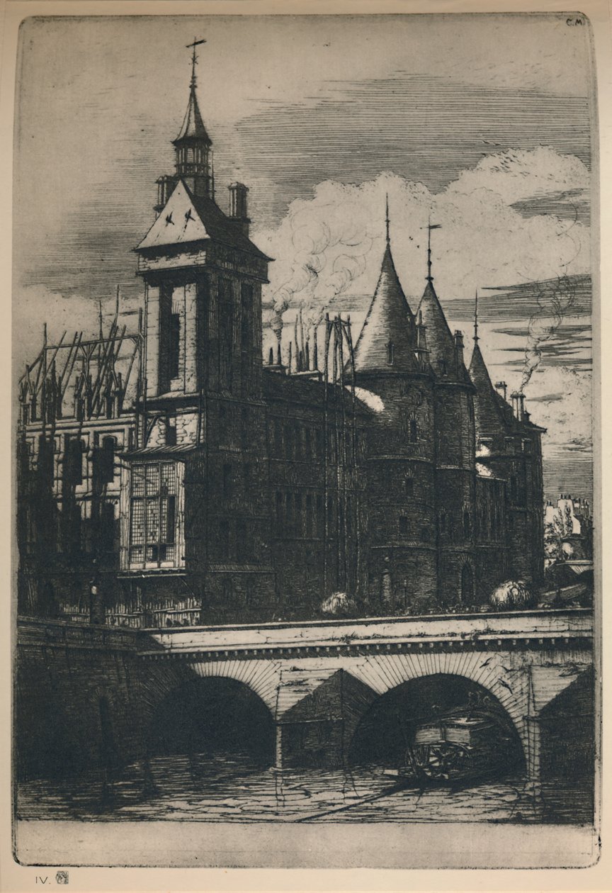 La Tour De LHorloge 3. Eyalet, 10 516 x 7 14 İnç, 1852, 1927 by Charles Meryon
