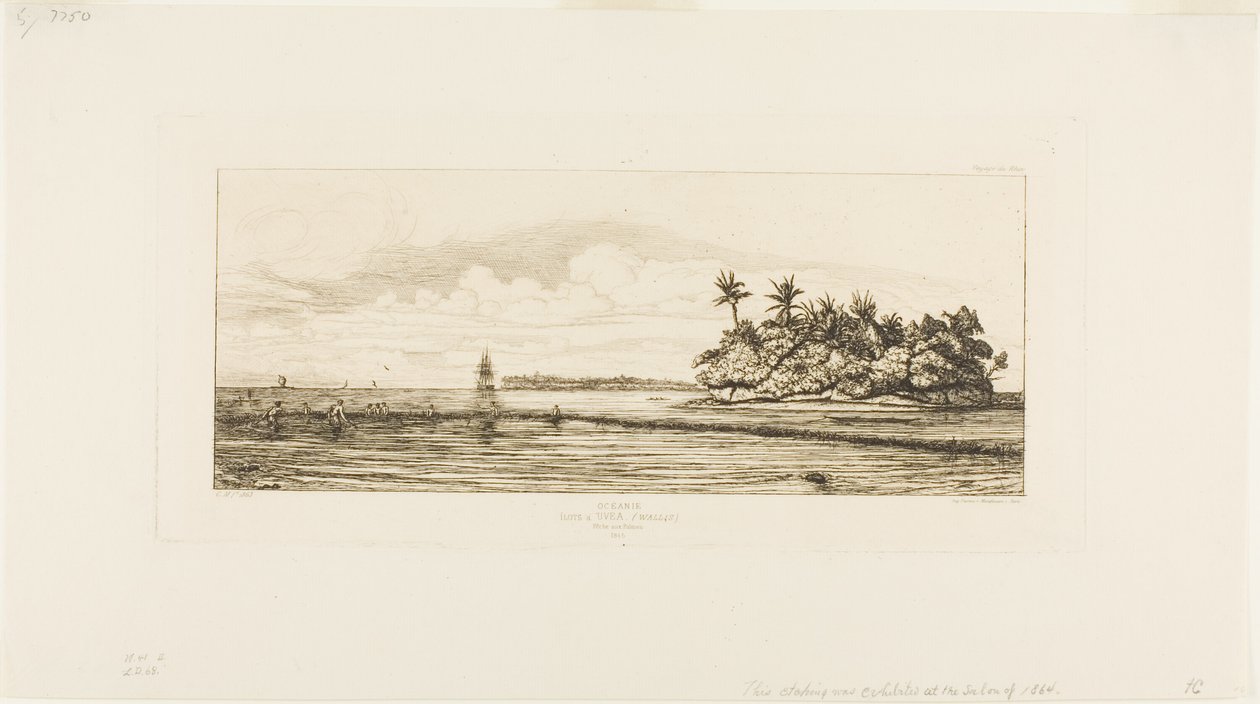 Okyanusya: Balık Tutma, Uea veya Wallis Grubunda Palmiyeli Yakın Adalar, 1845 by Charles Meryon