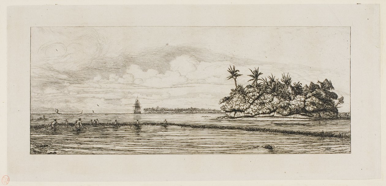 Okyanusya: Balık Tutma, Uea veya Wallis Grubunda Palmiyeli Yakın Adalar, 1845 by Charles Meryon