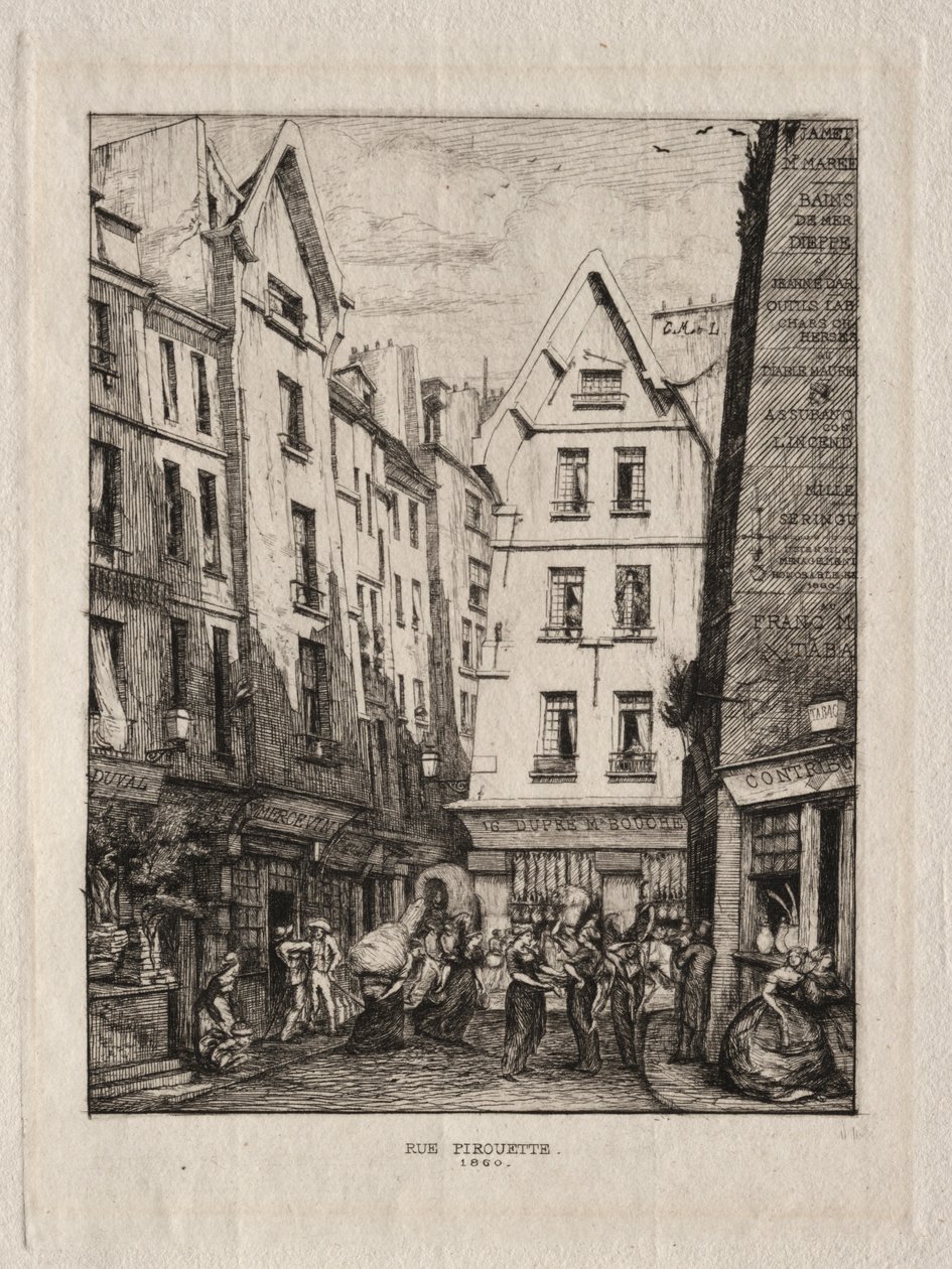 Pirouette Caddesi, Pazarların yakınında, Paris, 1860. by Charles Meryon