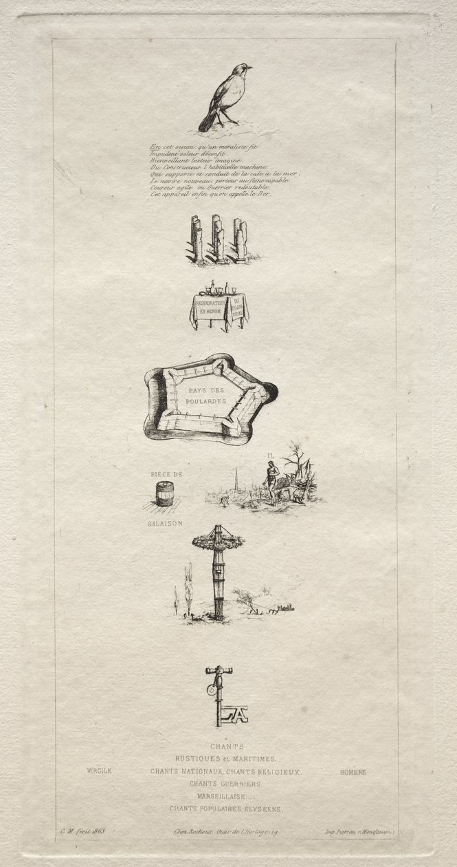 Rebus: Beranger, 1863'te tarlaların anahtarına asla sahip olmadığı için gerçekten güçlü değildi. by Charles Meryon