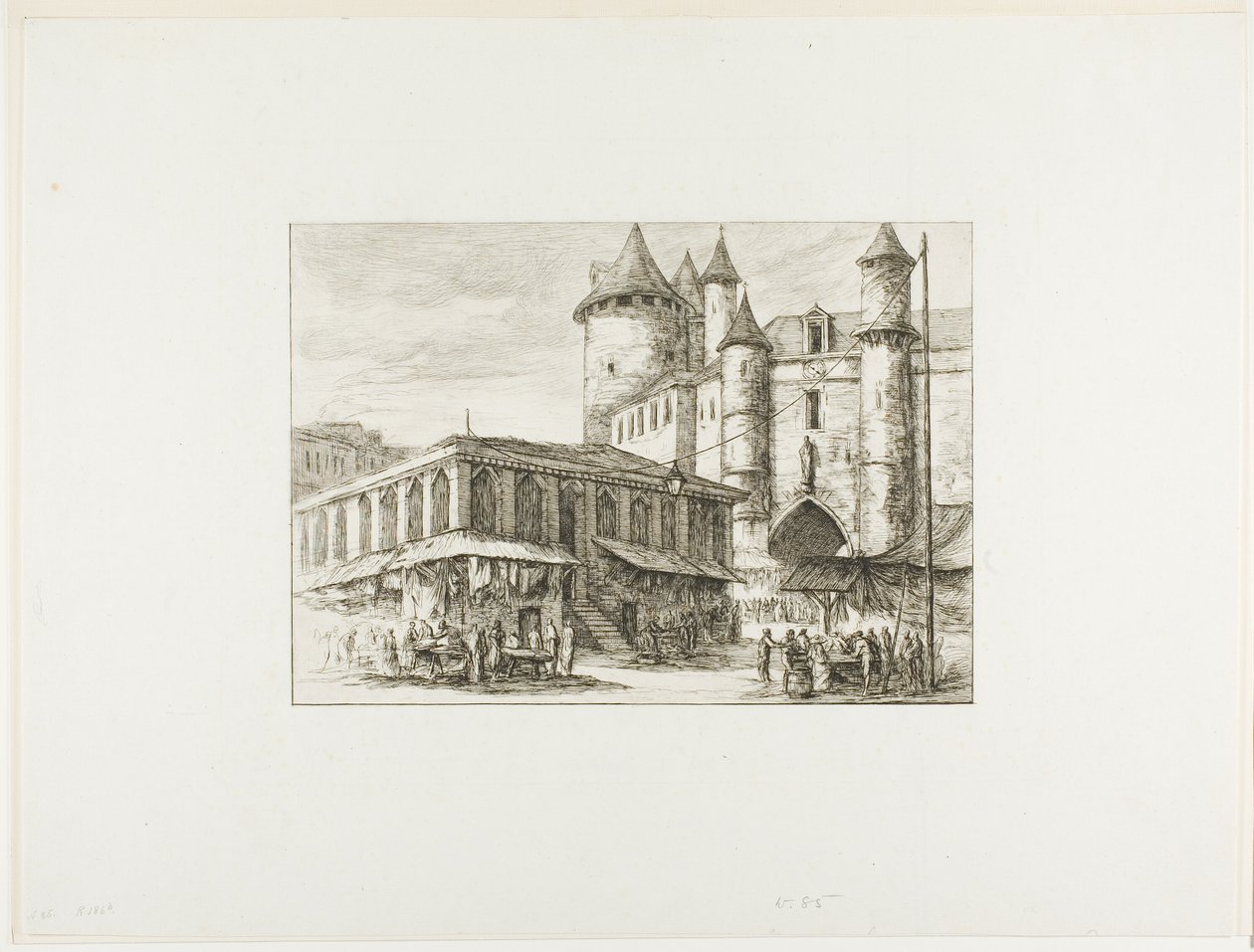 Grand Châtelet, Paris, c. 1780, daha önceki bir çizimden sonra by Charles Meryon