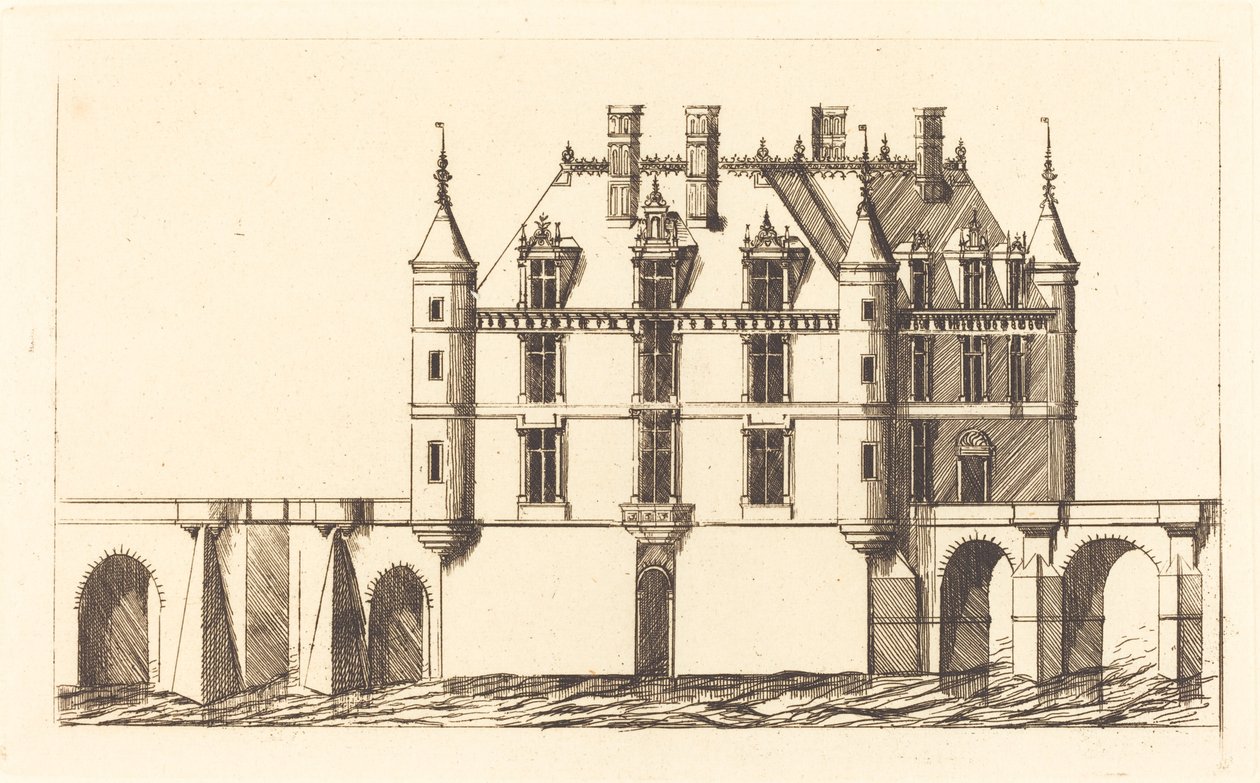 Chateau de Chenonceau, 1. plaka (Chenonceau Şatosu, 1. plaka) by Charles Meryon after Jacques Androuet Ducerceau I