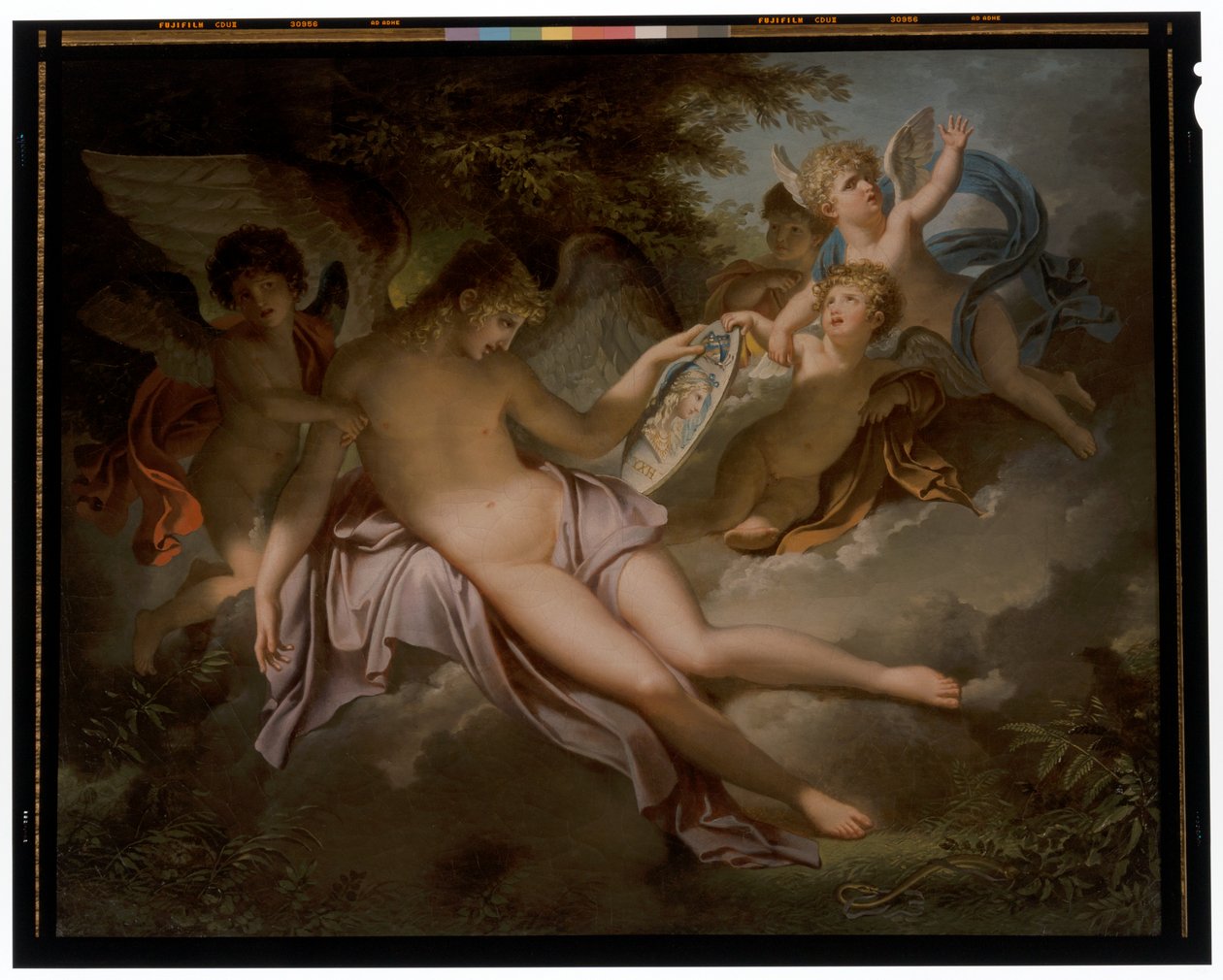Cupid, portresini elinde bıraktığı Psyche'nin kaybı nedeniyle ağlıyor by Charles Meynier
