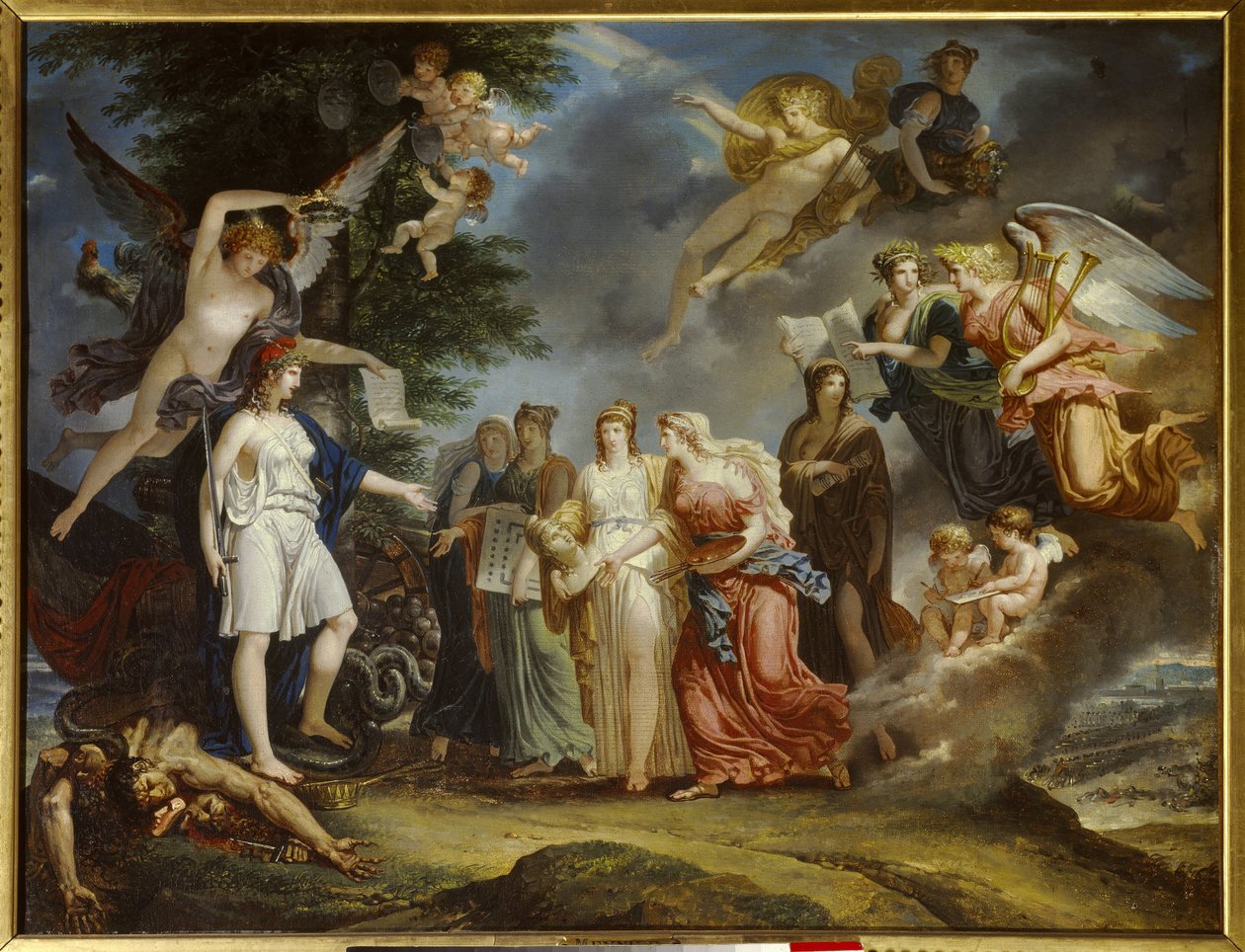 Siecle des Lumieres: “” Muzaffer Fransa, savaşın ortasında Bilim ve Sanatı teşvik ediyor”” Charles Meynier (1768-1832) 1795 Paris, Musee Marmottan by Charles Meynier