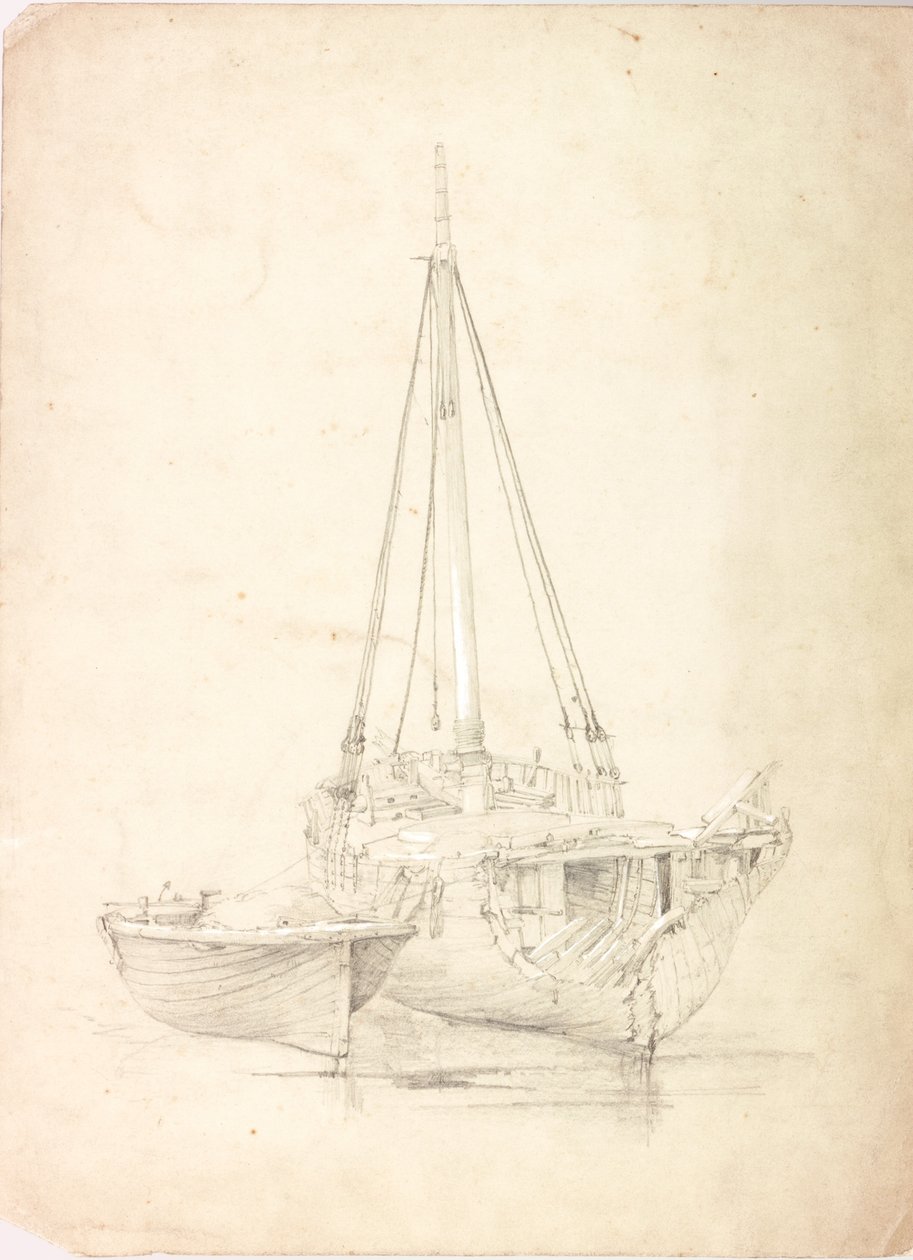 Eski Balıkçı Teknesi ve Bot (gövde rengi ve kağıt üzerine kurşun kalem) by Charles Napier Hemy
