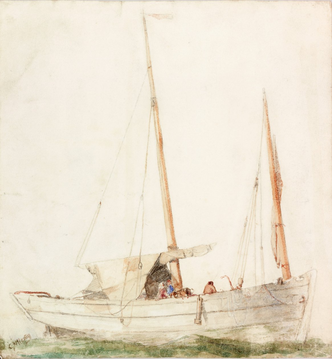 Sailing Boat (pencil and watercolour on paper) by Charles Napier Hemy