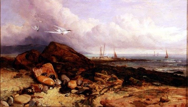Balıkçı Teknesi ve Sumrularla Sahil Manzarası by Charles Napier Hemy