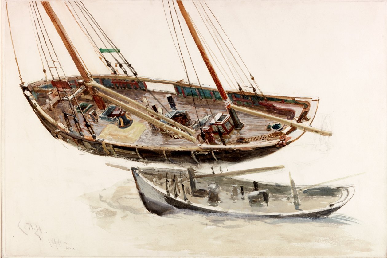 Bir Trol Gemisinin İki Çalışması (kağıt üzerinde bc, kalem ve wc) by Charles Napier Hemy