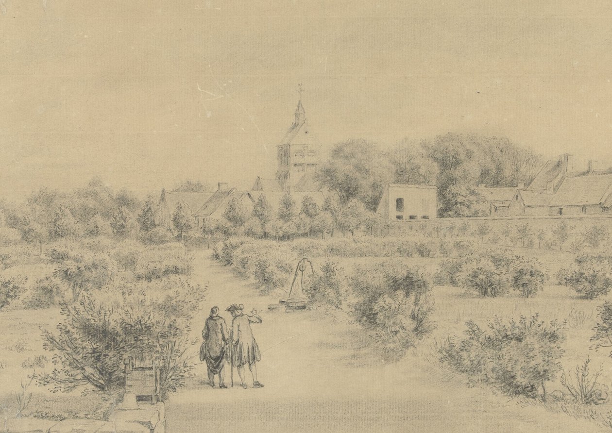 Marigny köyünün görünümü Vue de Clocher et partie du Village de Marigny ödül du Salon du Château (nesne üzerindeki başlık) by Charles Nicolas Cochin (II)