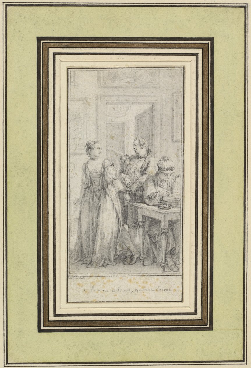 Sekizinci Gün, İlk Hikaye, Madonna Ambruogia, İyiliklerine Karşılık Ödemek İçin Gulfardo Tarafından Verilen İki Yüz Florini Kocasına Veriyor by Charles Nicolas Cochin II