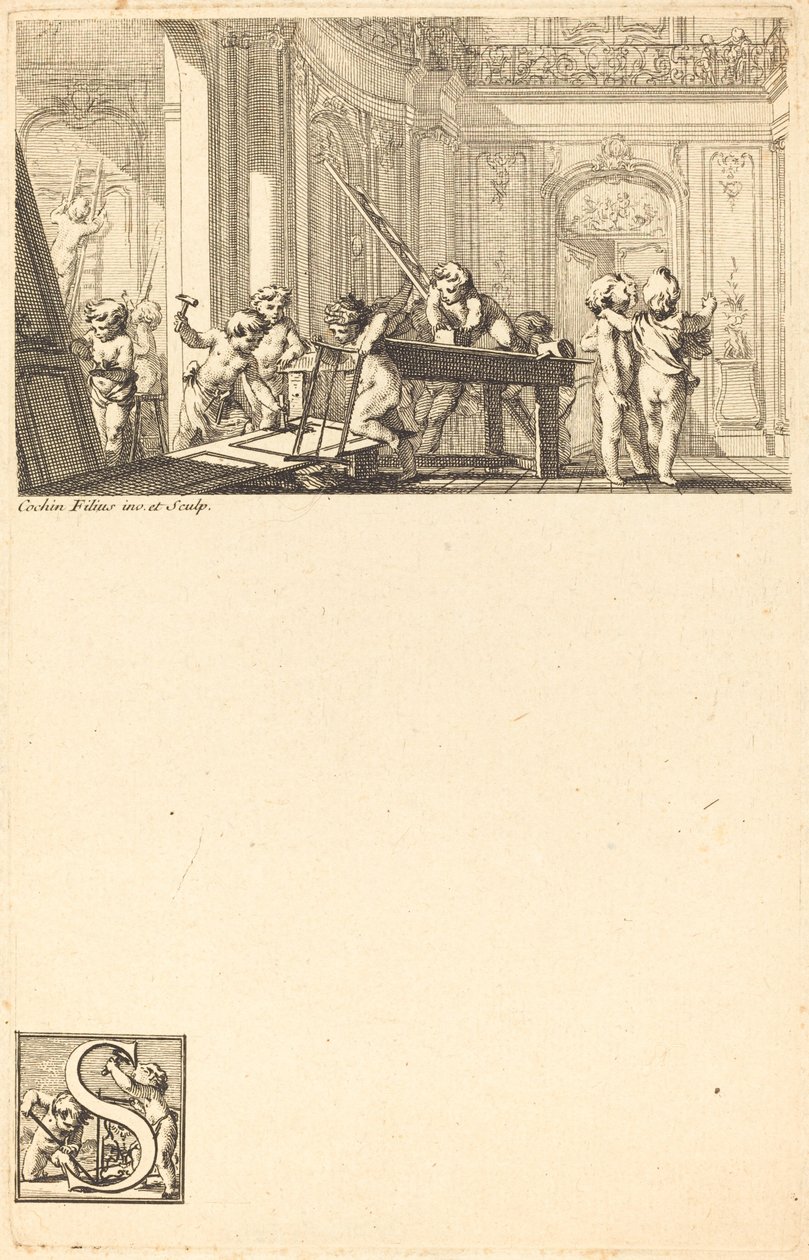 Putti Konağın İç Dekorasyonunu Hazırlıyor by Charles Nicolas Cochin II