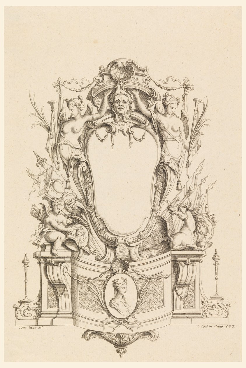 "Yeni İcat Edilen Kartuşlardan" Kartuş Tasarımı by Charles Nicolas Cochin the younger