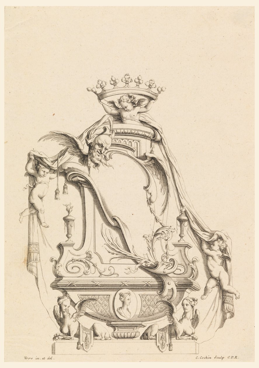 "Yeni İcat Edilen Kartuşlardan" Kartuş Tasarımı by Charles Nicolas Cochin the younger