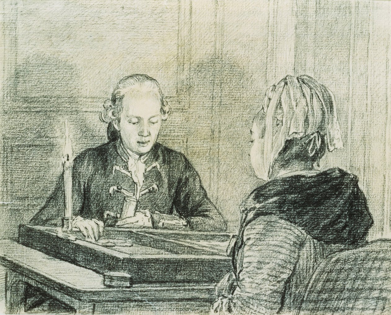 Oturan Bir Çift, Hanımın Arkadan Göründüğü, Mum Işığında Tavla oynayan by Charles Nicolas II Cochin
