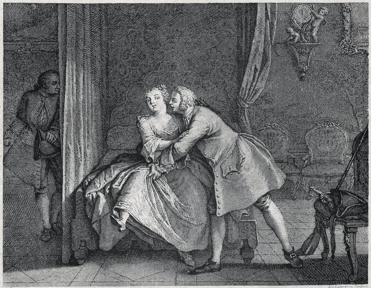 Les contes de La Fontaine için kulak yapıcı ve kalıp rafı resmi, yaklaşık 1743”. Charles-Nicolas Cochin (1715-1790) tarafından yapılan gravür. by Charles Nicolas II Cochin