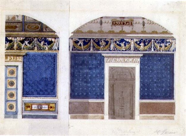 Bir İmparatorluk sarayı için tasarım, c.1810 (kağıt üzerine suluboya ve guaj boya) by Charles Percier