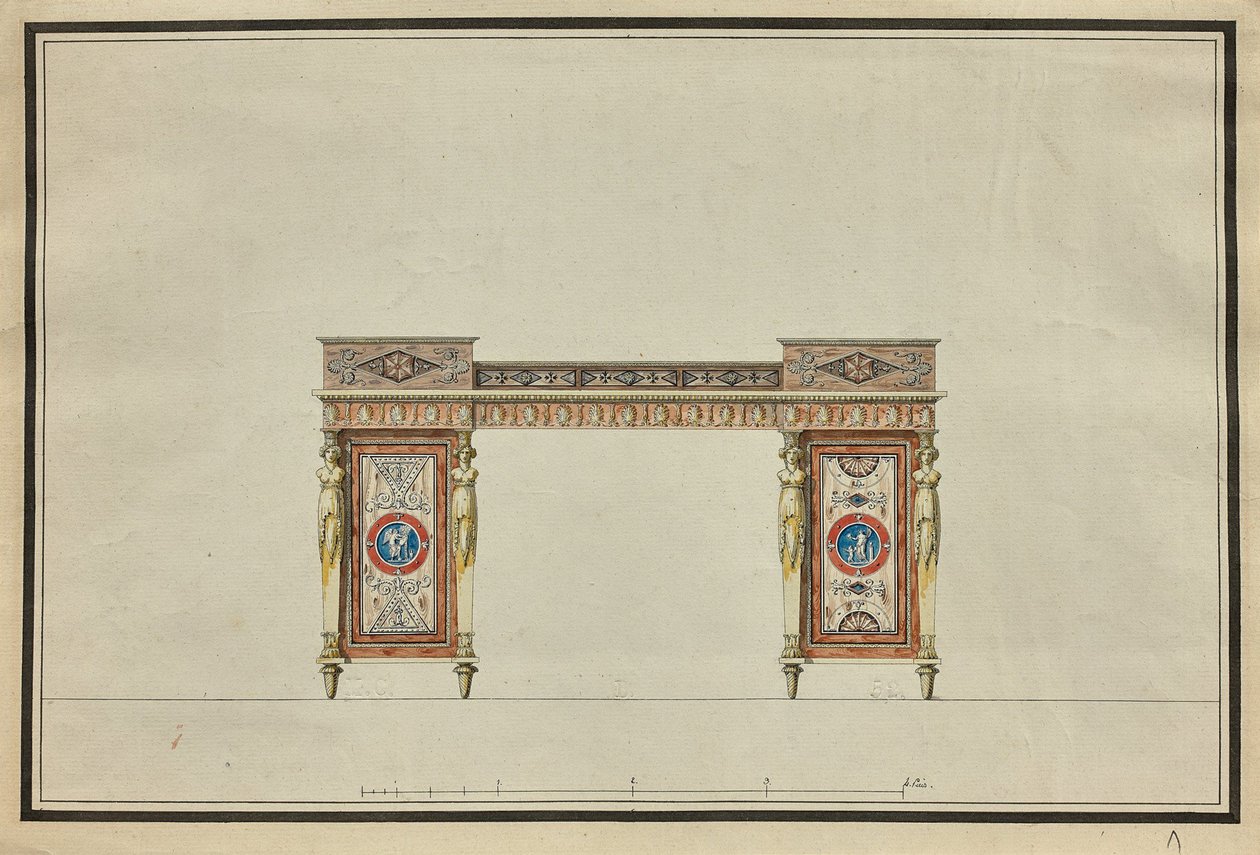 Bir masa tasarımı, c.1800 (kağıt üzerine suluboya ve mürekkep) by Charles Percier