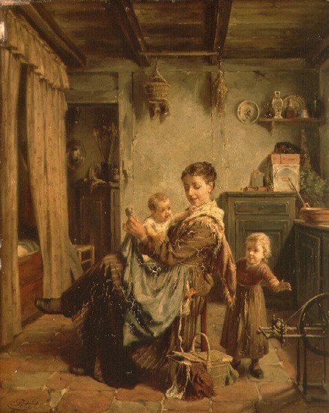 Önbellek-Önbellek, anne ve çocuklu bir iç mekan by Charles Petit