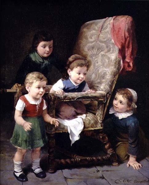 Bir sandalyenin etrafında oynayan çocuklar by Charles Petit