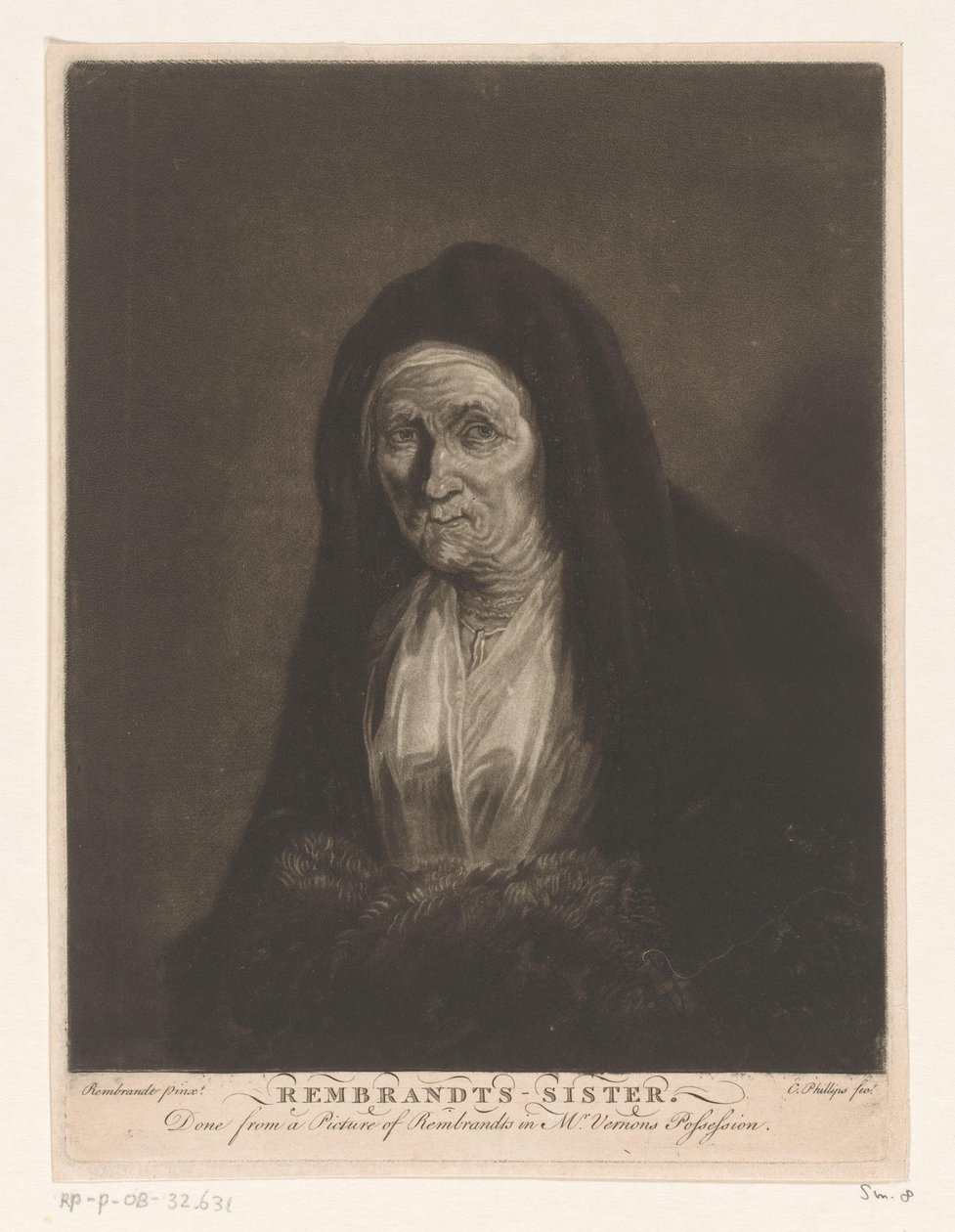 Bilinmeyen yaşlı bir kadının portresi Rembrandts - kız kardeş (nesnedeki başlık) by Charles Phillips