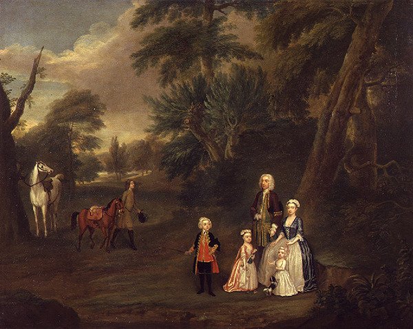 Thomas Hill of Tern ve ailesi bir manzarada, 1730 by Charles Phillips