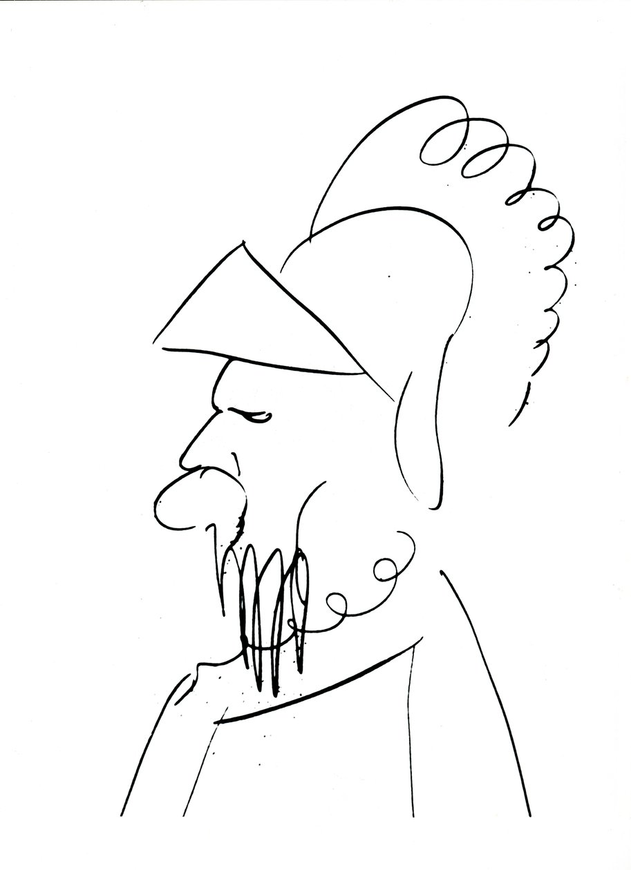 Kasklı Adam (kağıt üzerine kalem ve mürekkep) (s/b fotoğraf) by Charles Pierre Baudelaire