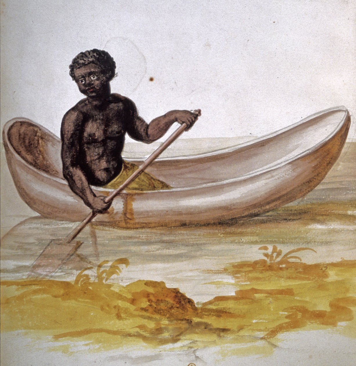 Karayipler'de kanoda genç zenci, 1686 dolayları (suluboya) by Charles Plumier