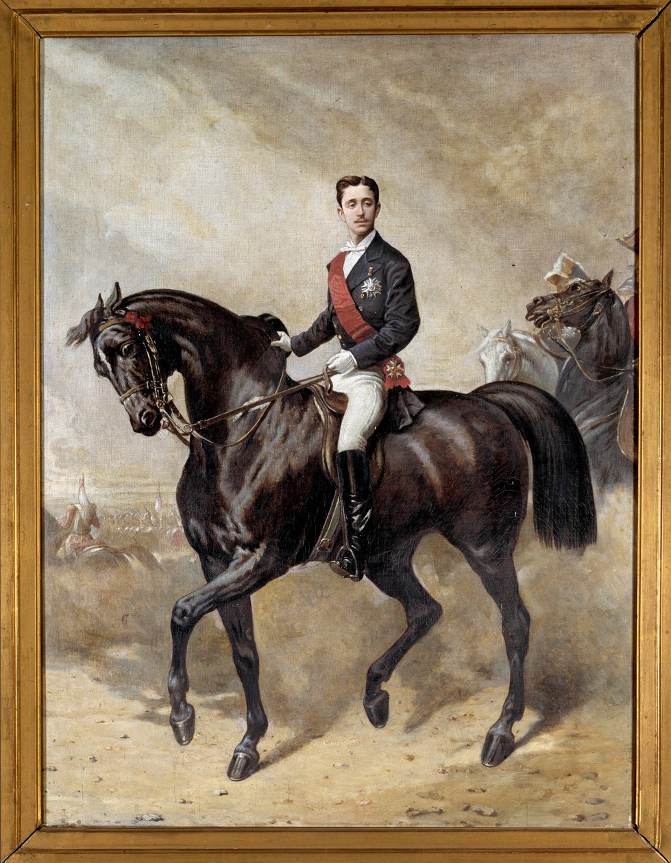 Napolyon III'ün (1856 - 1879) oğlu Prens İmparatorluk Eugene Louis Napoleon'un atlı portresi. Charles Porion'un (19. Yüzyıl) tablosu by Charles Porion