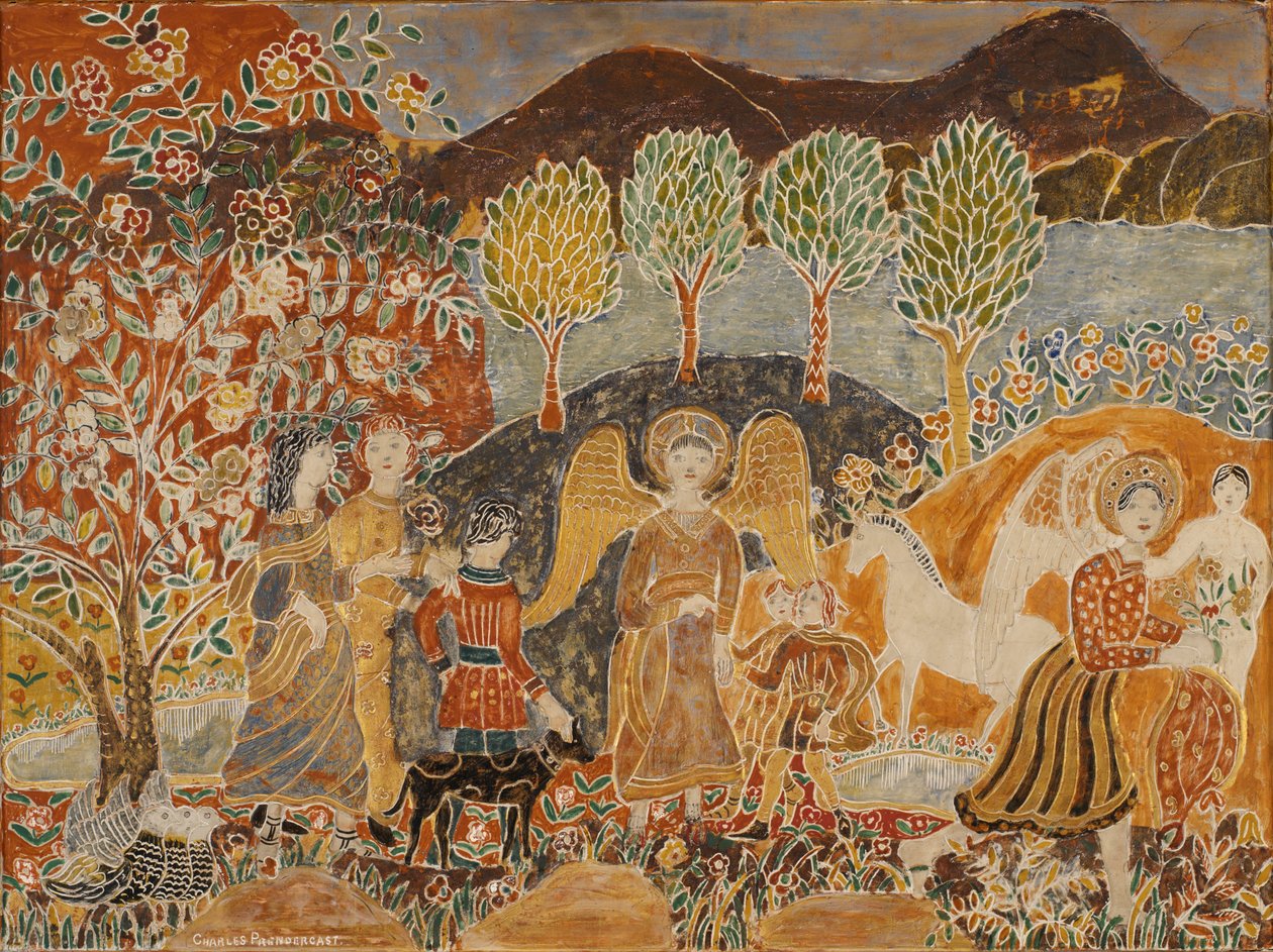Manzaradaki Melekler (panelde karışık ortam) by Charles Prendergast