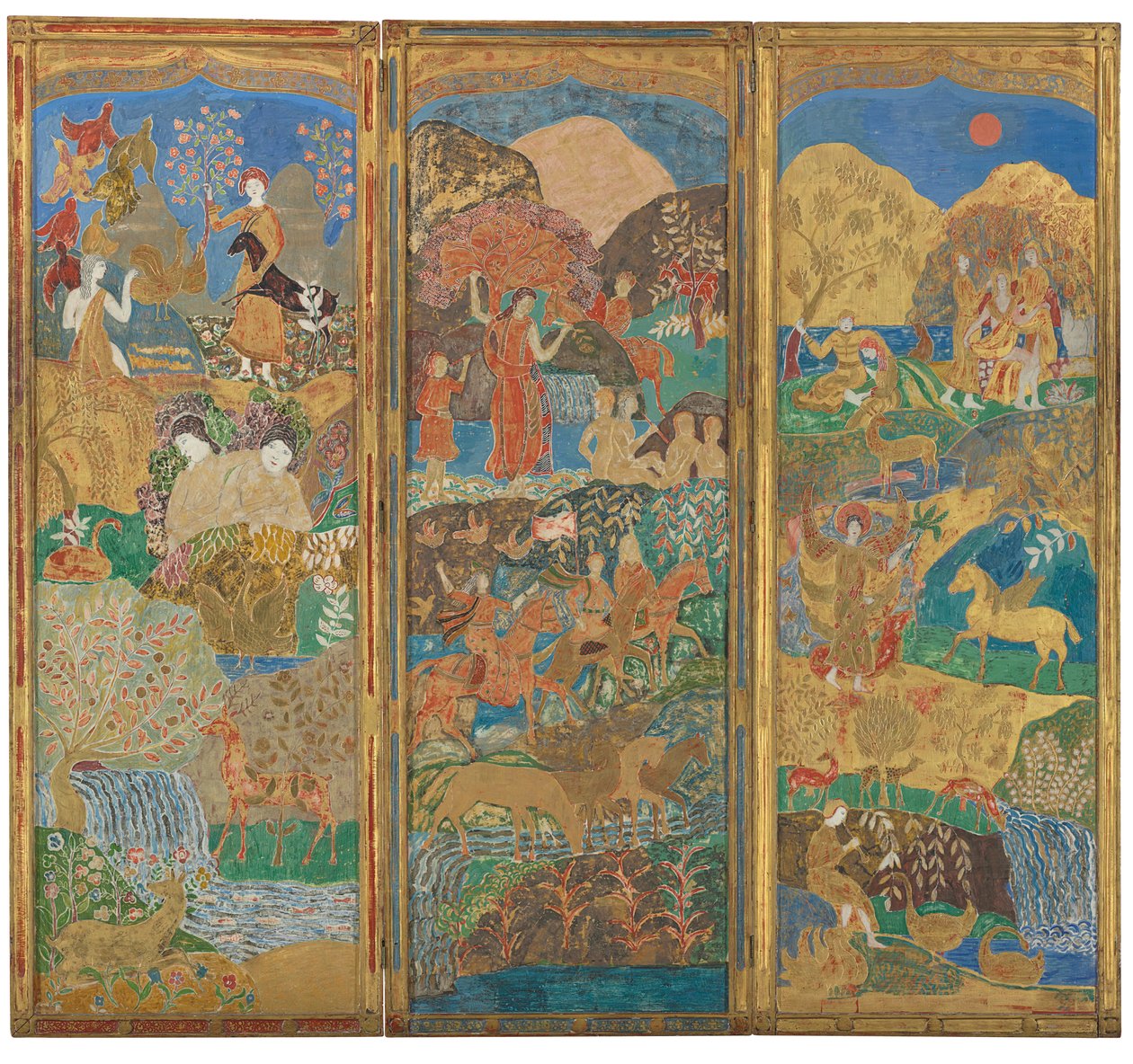 Üç Panelli Perde, c.1916-17 (jessolu ahşap üzerine yağ ve altın varak) by Charles Prendergast