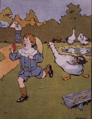 Gander, çocuk tekerlemeleri kitabı 'Georgie Porgy'den Georgie ile alay ediyor by Charles R. Dowell