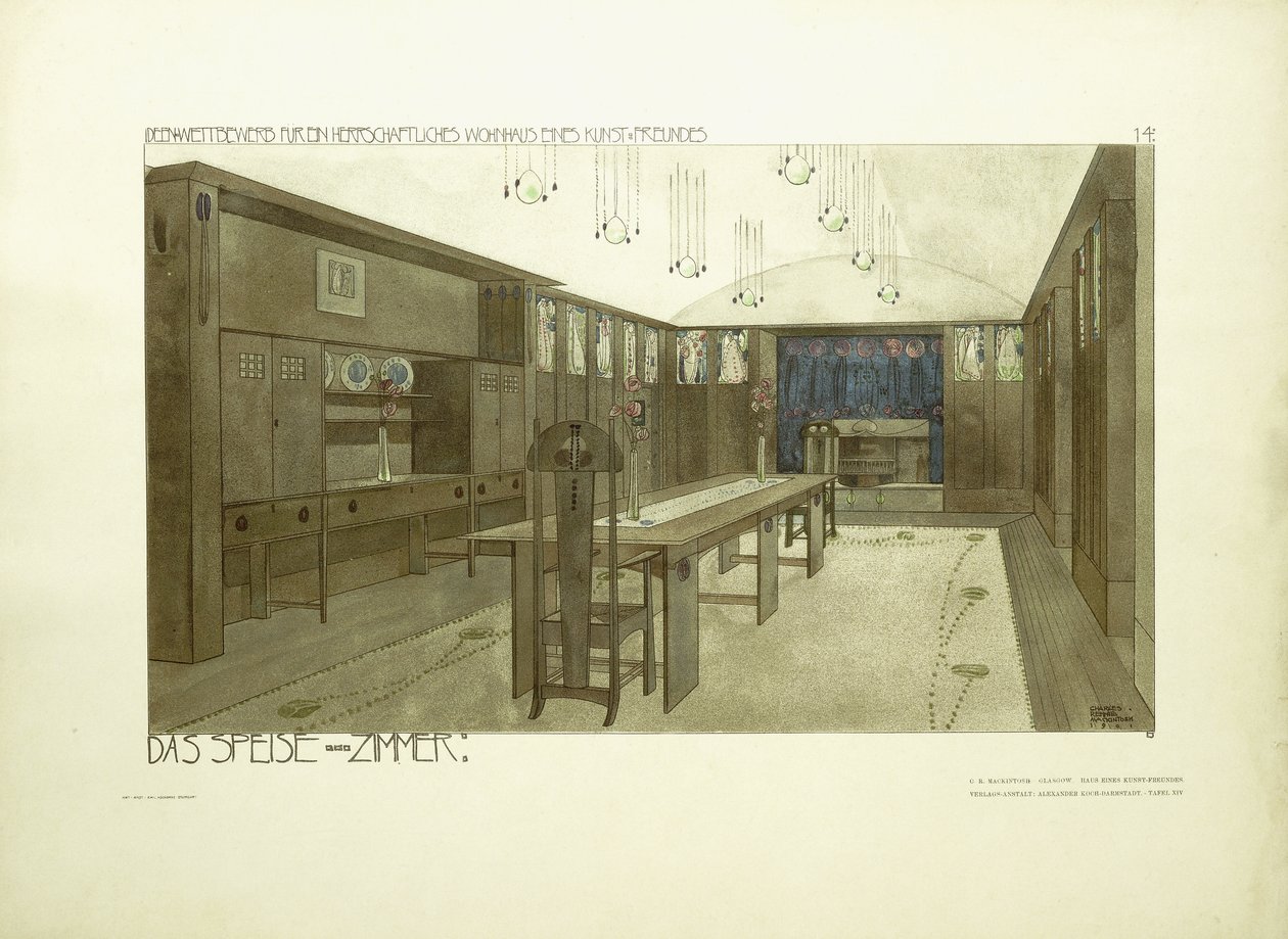 Yemek Odası, c.1901 (renkli litografi) by Charles Rennie (after) Mackintosh