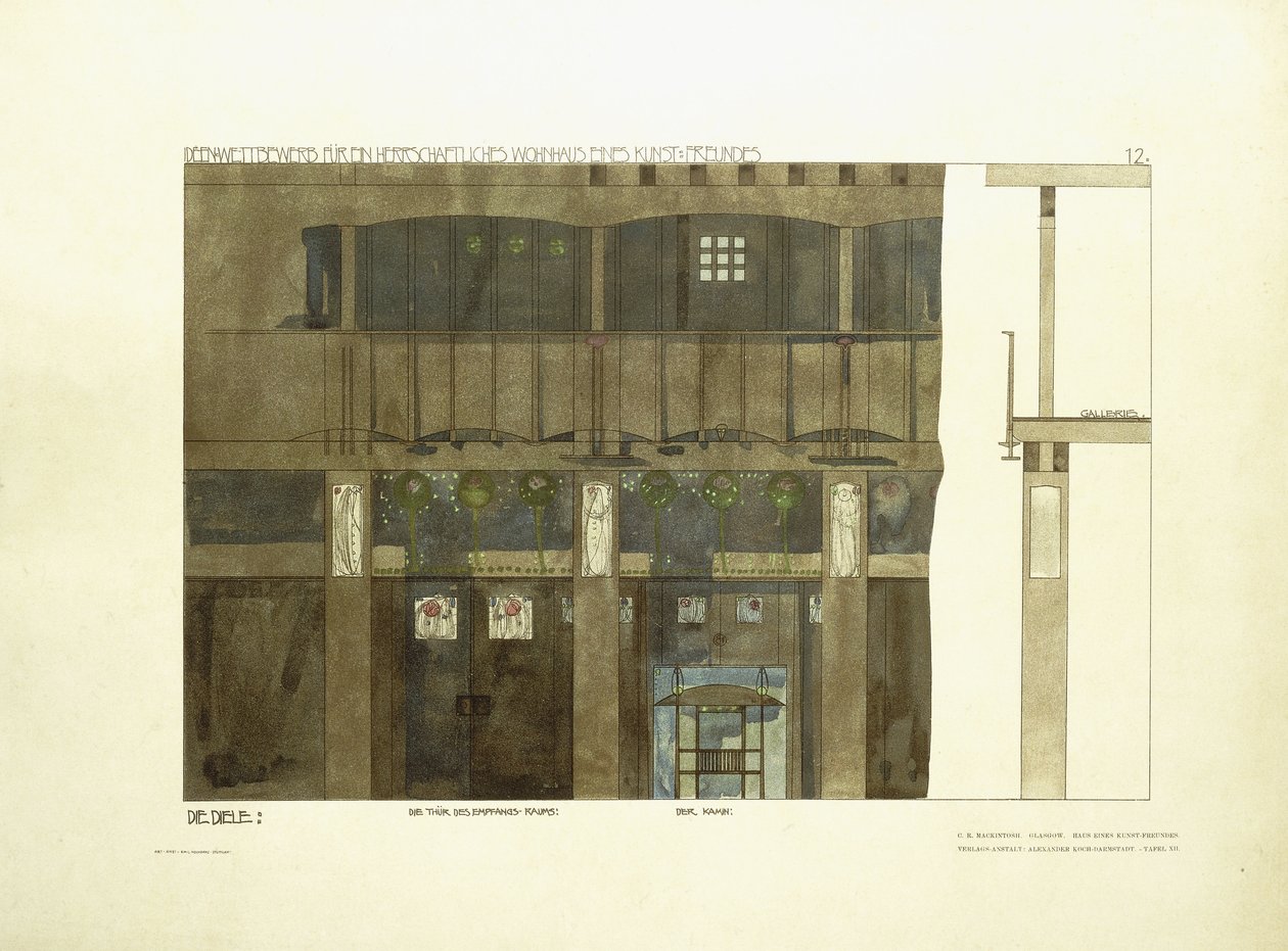 Giriş Salonu, c.1901 (renkli litografi) by Charles Rennie (after) Mackintosh