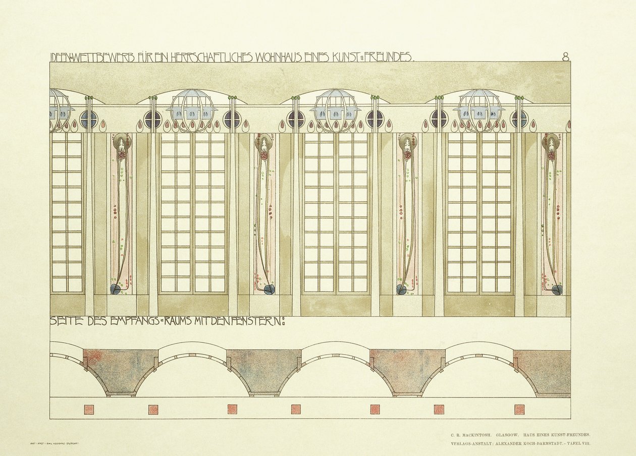 Resepsiyon ve Müzik Odası, c.1901 (renkli litografi) by Charles Rennie (after) Mackintosh