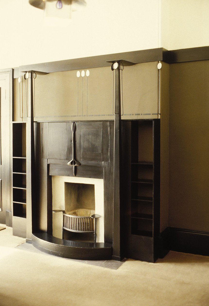 Siyah boyalı şömine, c.1914-c.1928 (ahşap, metal) by Charles Rennie Mackintosh