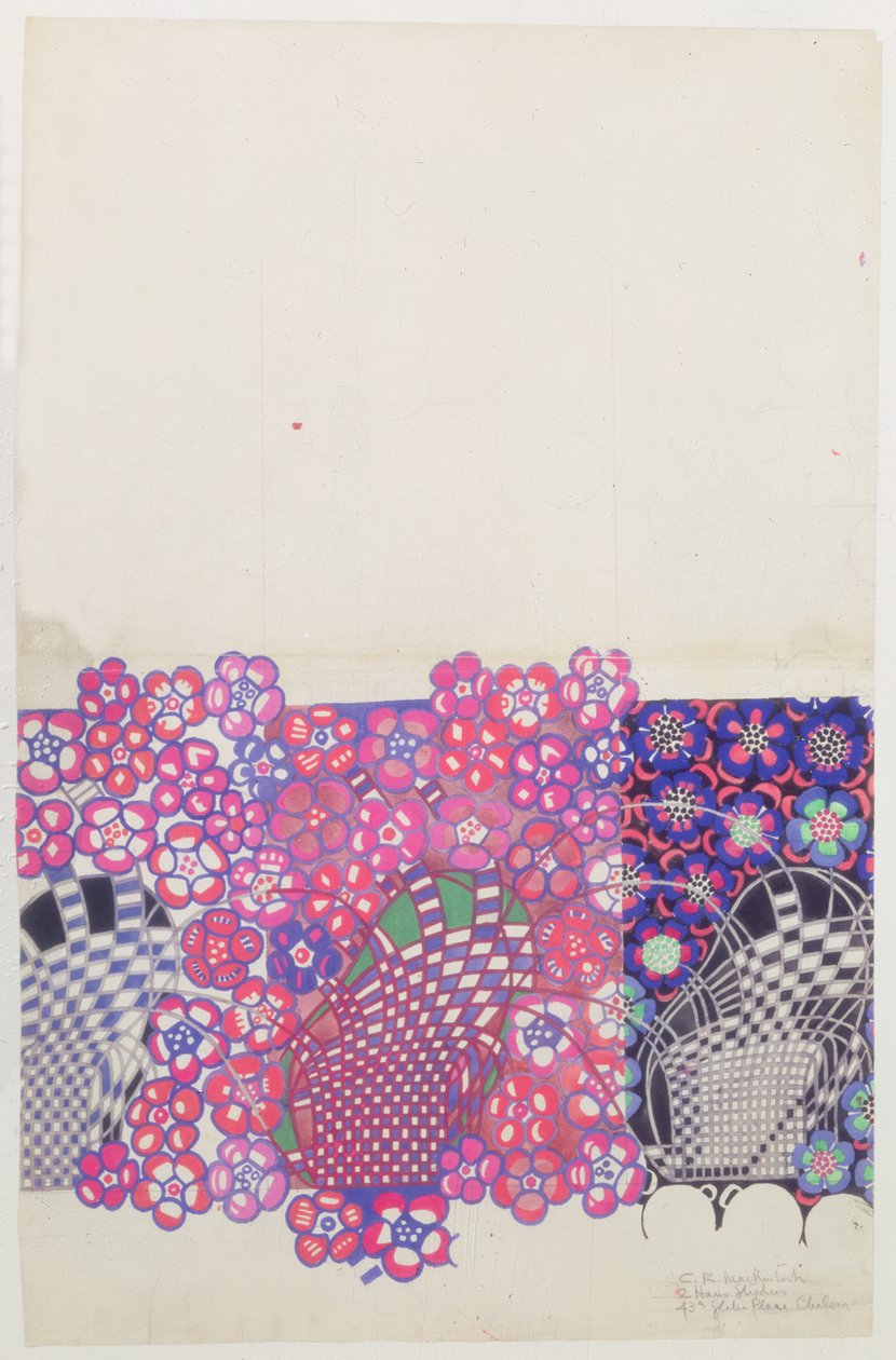 Mavi ve pembe tütün çiçeği tasarımı by Charles Rennie Mackintosh