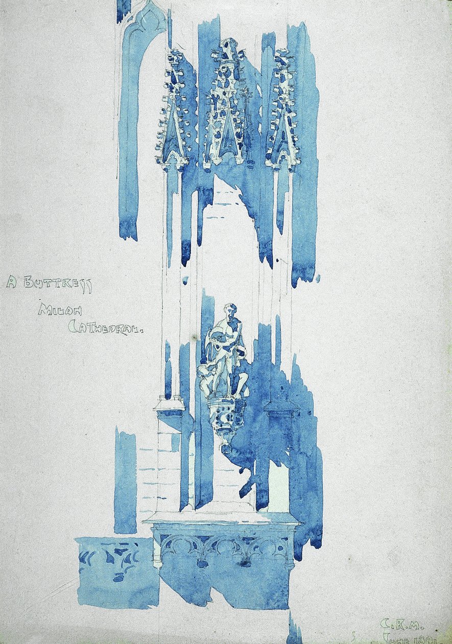 Payanda, Milano Katedrali, 1891 (kağıt üzerine kurşun kalem ve sulu boya) by Charles Rennie Mackintosh