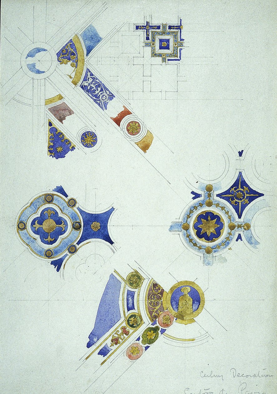 Tavan Dekorasyonu, Certosa di Pavia, 1891 (kağıt üzerine kurşun kalem ve sulu boya) by Charles Rennie Mackintosh