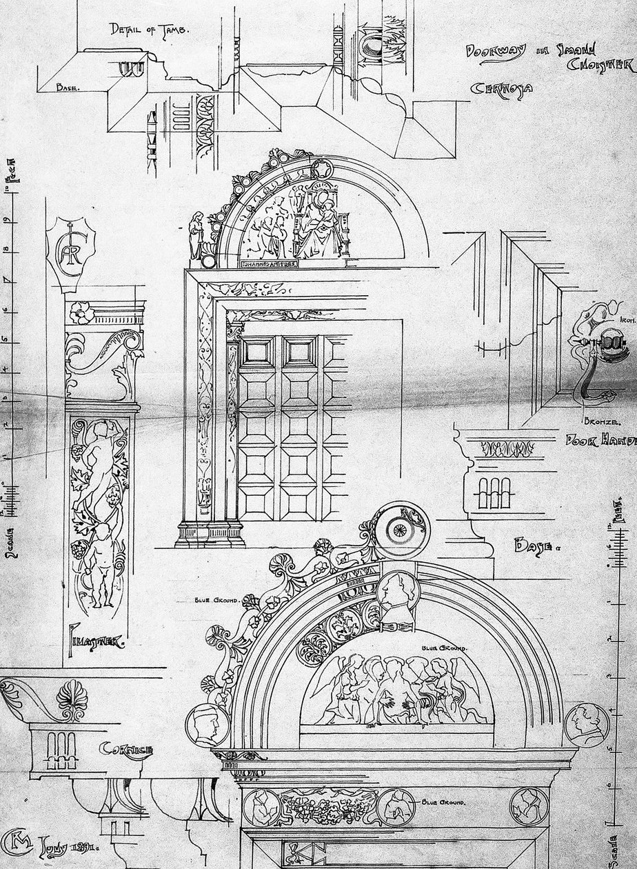 Certosa di Pavia, Küçük Manastırdaki Kapı, 1891 (Eskiz defterinden sayfa, kartuş kağıdına mürekkep) by Charles Rennie Mackintosh