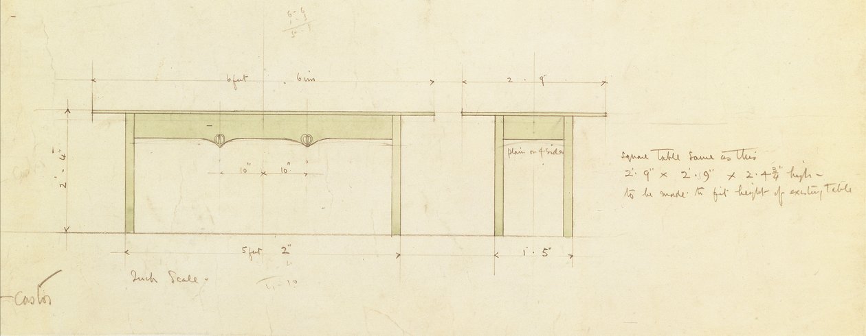 Yemek Masası ve Küçük Masa İçin Tasarım (suluboya) by Charles Rennie Mackintosh