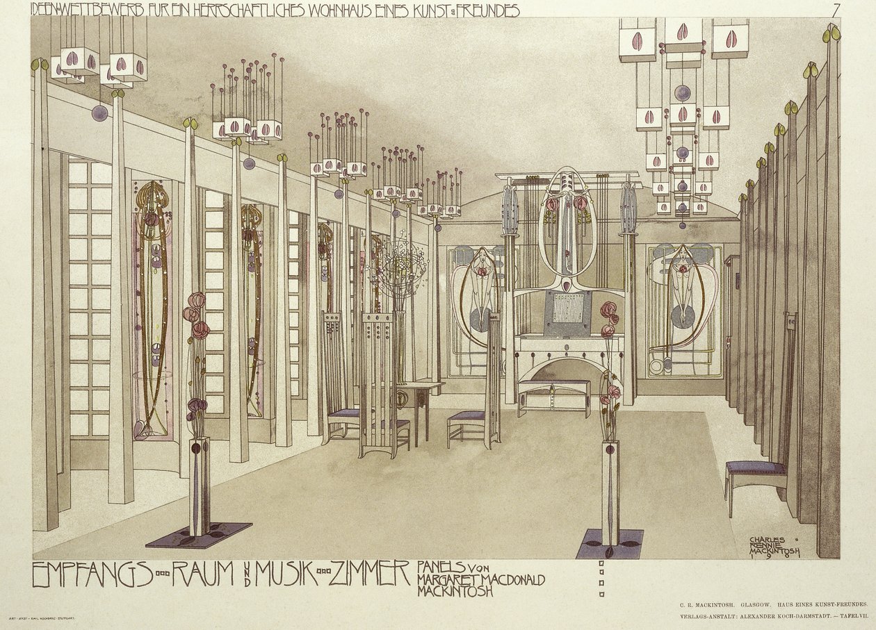 Müzik Odası Tasarımı, c.1901 by Charles Rennie Mackintosh