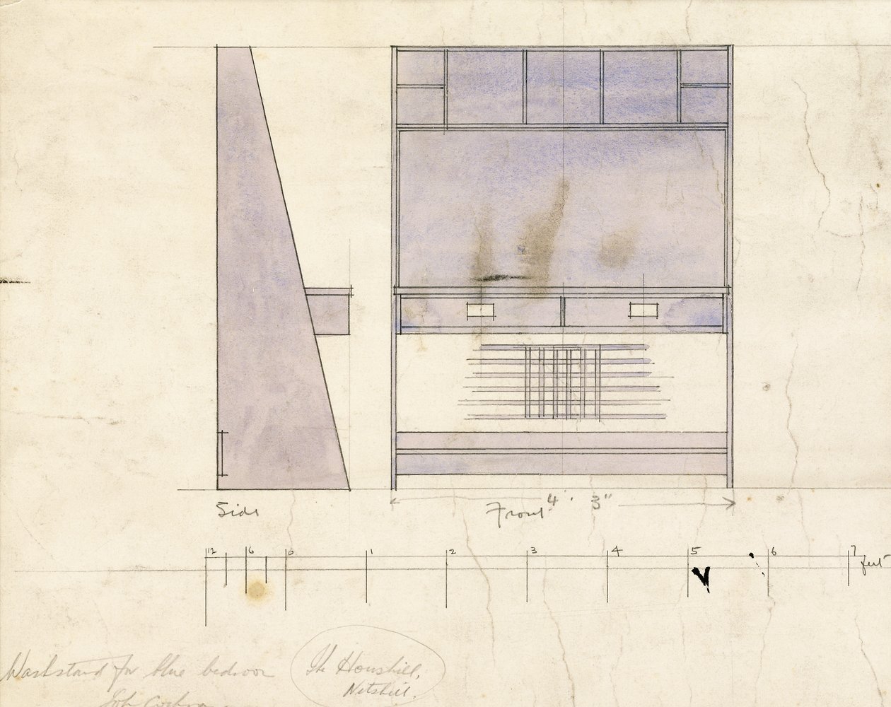 1904 yan ve ön cephede gösterilen bir lavabo için tasarım by Charles Rennie Mackintosh
