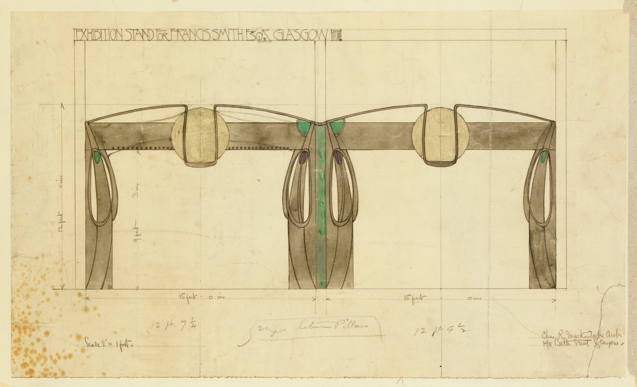 Glasgow Sergisinde kullanılan Francis Smith için bir sergi standı tasarımı, 1901 yükseklikte gösterilmiştir by Charles Rennie Mackintosh