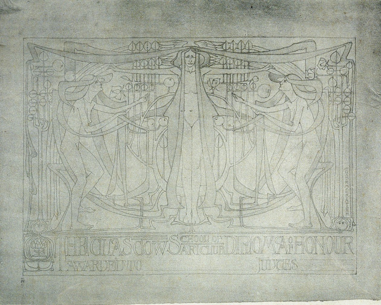 Onur Diploması, Glasgow Sanat Okulu, 1893 (pirinç kağıdına suluboya baskı) by Charles Rennie Mackintosh