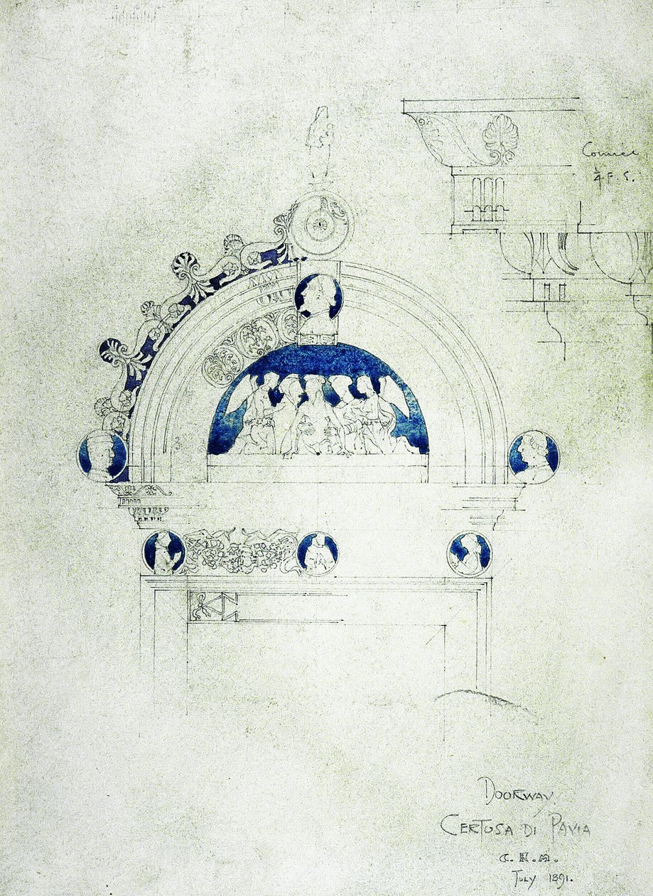Kapı, Certosa di Pavia, 1891 (kağıt üzerine kurşun kalem ve sulu boya) by Charles Rennie Mackintosh