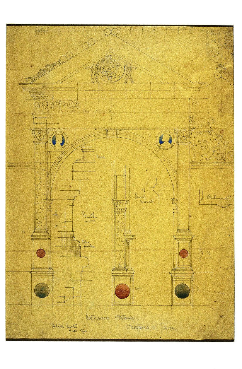 Giriş Geçidi, Certosa di Pavia, 1891 (kağıt üzerine kurşun kalem ve sulu boya) by Charles Rennie Mackintosh